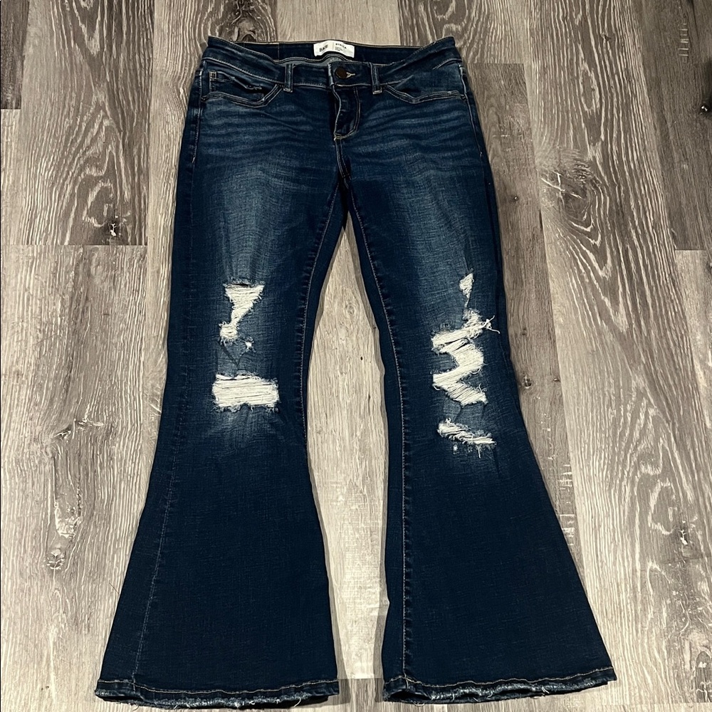 BKE Dark Blue Distressed Flare Jeans